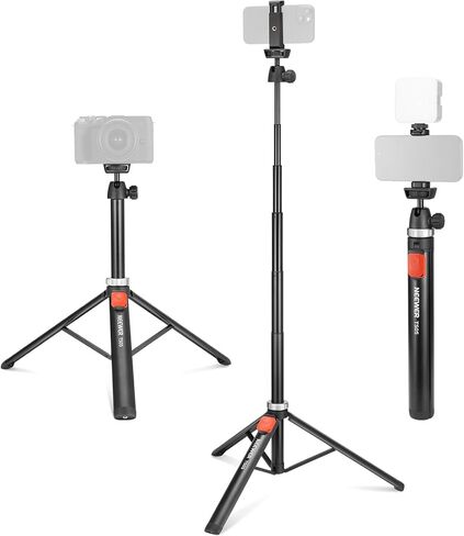 NEEWER Phone Tripod for Camera with Cell Phone Holder & Remote, 62.9" All Metal Selfie Stick Travel Vlog Video Recording Portable Stand Compatible with iPhone Canon Sony Nikon, Cleaning Cloth, TS05 in Saudi Arabia