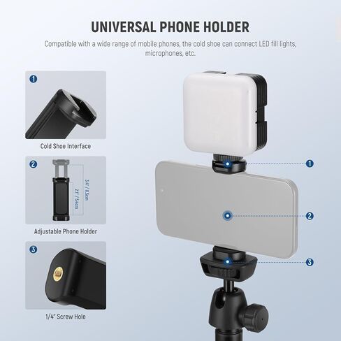 NEEWER Phone Tripod for Camera with Cell Phone Holder & Remote, 62.9" All Metal Selfie Stick Travel Vlog Video Recording Portable Stand Compatible with iPhone Canon Sony Nikon, Cleaning Cloth, TS05 in Saudi Arabia