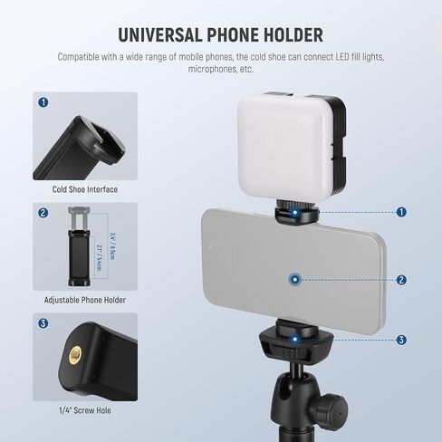 NEEWER Phone Tripod for Camera with Cell Phone Holder & Remote, 62.9" All Metal Selfie Stick Travel Vlog Video Recording Portable Stand Compatible with iPhone Canon Sony Nikon, Cleaning Cloth, TS05 in Saudi Arabia