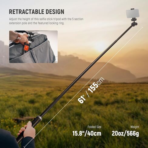 NEEWER Phone Tripod for Camera with Cell Phone Holder & Remote, 62.9" All Metal Selfie Stick Travel Vlog Video Recording Portable Stand Compatible with iPhone Canon Sony Nikon, Cleaning Cloth, TS05 in Saudi Arabia