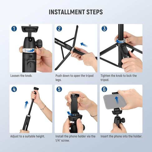 NEEWER Phone Tripod for Camera with Cell Phone Holder & Remote, 62.9" All Metal Selfie Stick Travel Vlog Video Recording Portable Stand Compatible with iPhone Canon Sony Nikon, Cleaning Cloth, TS05 in Saudi Arabia