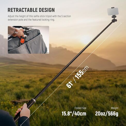 NEEWER Phone Tripod for Camera with Cell Phone Holder & Remote, 62.9" All Metal Selfie Stick Travel Vlog Video Recording Portable Stand Compatible with iPhone Canon Sony Nikon, Cleaning Cloth, TS05 in Saudi Arabia