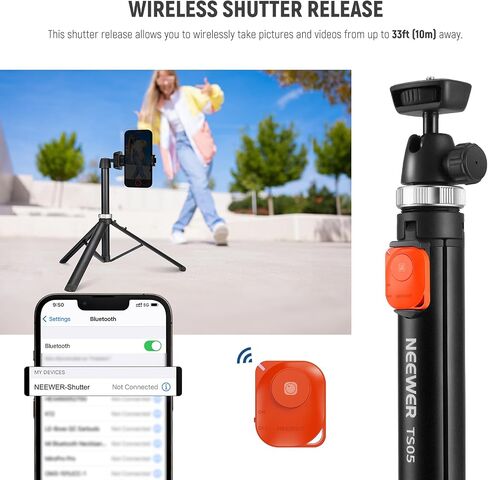 NEEWER Phone Tripod for Camera with Cell Phone Holder & Remote, 62.9" All Metal Selfie Stick Travel Vlog Video Recording Portable Stand Compatible with iPhone Canon Sony Nikon, Cleaning Cloth, TS05 in Saudi Arabia