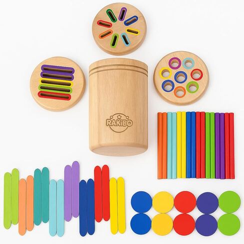 Montessori Color Sorting Toy for Toddlers Ages 1-5 – Wooden Fine Motor Skills Toy with Pegs, Sticks, Lids & Discs – Sensory Educational Activity – Gift-Ready in Box Learning Toy in Saudi Arabia