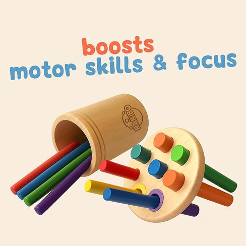 Montessori Color Sorting Toy for Toddlers Ages 1-5 – Wooden Fine Motor Skills Toy with Pegs, Sticks, Lids & Discs – Sensory Educational Activity – Gift-Ready in Box Learning Toy in Saudi Arabia