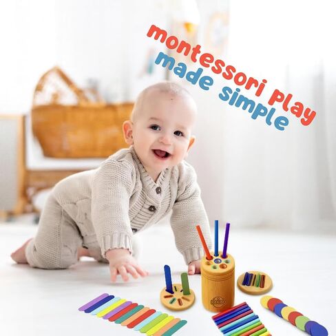 Montessori Color Sorting Toy for Toddlers Ages 1-5 – Wooden Fine Motor Skills Toy with Pegs, Sticks, Lids & Discs – Sensory Educational Activity – Gift-Ready in Box Learning Toy in Saudi Arabia