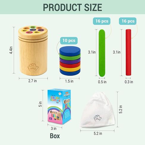 Montessori Color Sorting Toy for Toddlers Ages 1-5 – Wooden Fine Motor Skills Toy with Pegs, Sticks, Lids & Discs – Sensory Educational Activity – Gift-Ready in Box Learning Toy in Saudi Arabia