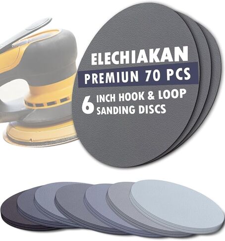 70Pcs 6 Inch Wet Dry Sanding Paper Discs, Hook and Loop Sandpaper Assortment for DA Random Orbital Sander, 400 600 800 1000 2000 3000 5000 Fine Grit Sandpaper for Automotive Wood Metal Glass Polishing in Kuwait