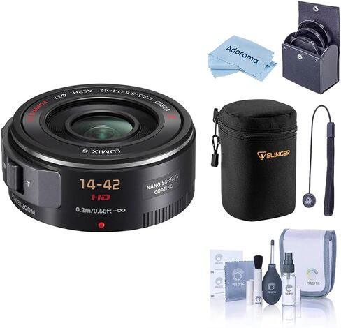 Panasonic Lumix G X vario PZ 14-42mm f/3.5-5.6 عدسة غير متفرقة للثلاثين الدقيقة ، الأسود ، حزمة مع مجموعة مرشح 37 مم ، علبة العدسة ، مجموعة تنظيف ، حبل غطاء العدسة وقطعة قماش التنظيف in Kuwait