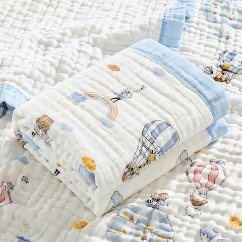 Muslin Quilt Baby Blankets 43 * 43in, Neutral Toddler Cooton Swaddle Blanket, Soft Receiving Blankets for Unisex Baby Girl Boy,Cobijas para Bebe, Newborn Nuilt Crib in Saudi Arabia