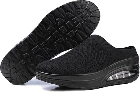 Women's Slip-on Mule Sneakers Breathable Air Cushion Wedge Backless Walking Shoe Lightweight Platform Orthotic Clog Casual Toning Rocker Shoe in Saudi Arabia
