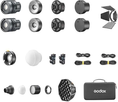 Godox RS60R KIT2 RGB LED ضوء الفيديو (مجموعة الضوء 2) ، مع CCT 1800-10000K ، 14 تأثيرات الإضاءة ، أوضاع HSI و RGBW ، يدعم التحكم في DMX/APP وحلول الطاقة المتعددة in Saudi Arabia