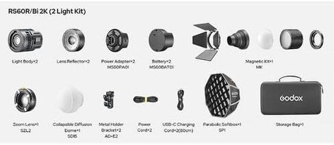 Godox RS60R KIT2 RGB LED ضوء الفيديو (مجموعة الضوء 2) ، مع CCT 1800-10000K ، 14 تأثيرات الإضاءة ، أوضاع HSI و RGBW ، يدعم التحكم في DMX/APP وحلول الطاقة المتعددة in Saudi Arabia
