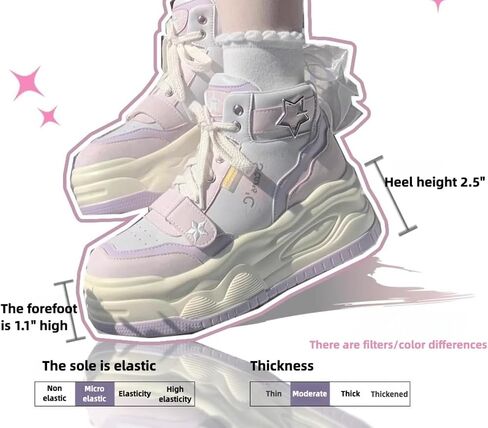 Y2K Kawaii Star Print High Top Sneakers Kawaii Pastel Macaron Color Color Stunky Platform Shoes | نمط لطيف لو للنساء in Kuwait