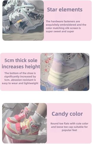Y2K Kawaii Star Print High Top Sneakers Kawaii Pastel Macaron Color Color Stunky Platform Shoes | نمط لطيف لو للنساء in Kuwait