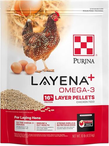 Purina Layena+ | Nutritionally Complete Layer Hen Feed | Omega 3 Formula - 10 Pound (10 lb) Bag in Saudi Arabia
