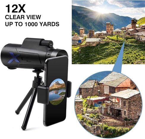 - 12x50 عالي الدقة FMC BAK4 HD Monocular لمشاهدة الطيور مع حامل الهواتف الذكية ومواد Tripod IPX7 مقاومة للماء in Saudi Arabia