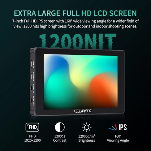 FeelWorld 7 بوصة شاشة حقل الكاميرا ، 1200NIT تسليط الضوء على شاشة اللمس DSLR شاشة 4K 60Hz HDMI 3D LUT ، شكل موجي HDR مع بطارية NP-F750 والحقيبة F7PLUS in Saudi Arabia