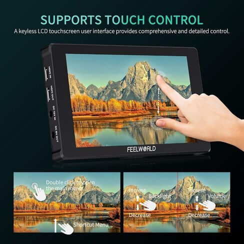 FeelWorld 7 بوصة شاشة حقل الكاميرا ، 1200NIT تسليط الضوء على شاشة اللمس DSLR شاشة 4K 60Hz HDMI 3D LUT ، شكل موجي HDR مع بطارية NP-F750 والحقيبة F7PLUS in Saudi Arabia