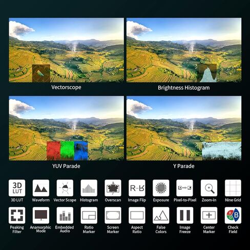 FeelWorld 7 بوصة شاشة حقل الكاميرا ، 1200NIT تسليط الضوء على شاشة اللمس DSLR شاشة 4K 60Hz HDMI 3D LUT ، شكل موجي HDR مع بطارية NP-F750 والحقيبة F7PLUS in Saudi Arabia