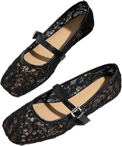 MakeMeChic Women's Lace Mesh Ballet Flats Shoes Square Closed Toe Mary Jane Shoes Breathable Summer Flats in Saudi Arabia