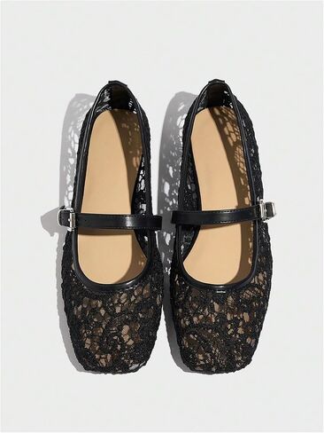 MakeMeChic Women's Lace Mesh Ballet Flats Shoes Square Closed Toe Mary Jane Shoes Breathable Summer Flats in Saudi Arabia