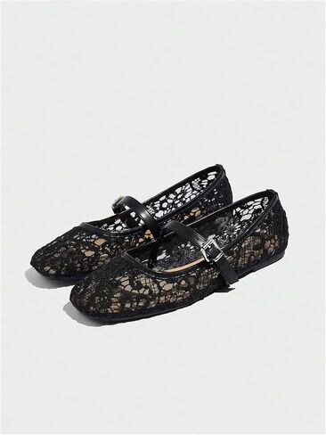 MakeMeChic Women's Lace Mesh Ballet Flats Shoes Square Closed Toe Mary Jane Shoes Breathable Summer Flats in Saudi Arabia