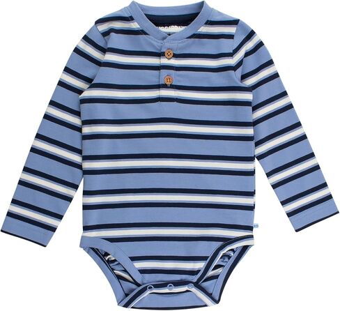 Rufflebutts RugggedButts® Baby/Toddler Boys Henley Raglan Long Sleeve Baseball Bodysuit متماسكة من قطعة واحدة-Periwinkle Blue Stripe ، 3-6M in Saudi Arabia