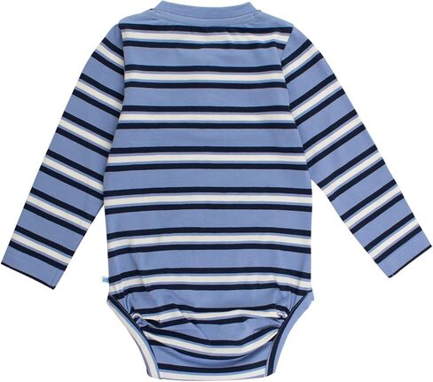 Rufflebutts RugggedButts® Baby/Toddler Boys Henley Raglan Long Sleeve Baseball Bodysuit متماسكة من قطعة واحدة-Periwinkle Blue Stripe ، 3-6M in Saudi Arabia