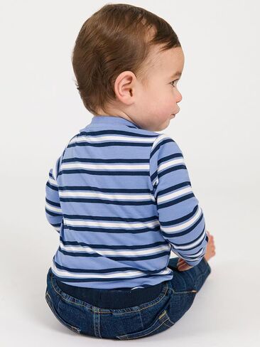 Rufflebutts RugggedButts® Baby/Toddler Boys Henley Raglan Long Sleeve Baseball Bodysuit متماسكة من قطعة واحدة-Periwinkle Blue Stripe ، 3-6M in Saudi Arabia