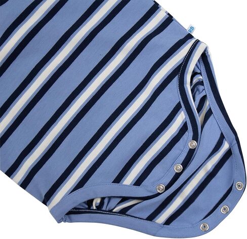 Rufflebutts RugggedButts® Baby/Toddler Boys Henley Raglan Long Sleeve Baseball Bodysuit متماسكة من قطعة واحدة-Periwinkle Blue Stripe ، 3-6M in Saudi Arabia
