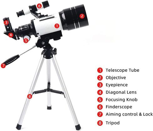 Telescope for Kids Adults Beginners 70mm Aperture 300mm Telescope for Astronomy BAK4 Prism FMC Lens Astronomical Refractor Telescope with Smartphone Mount and Tripod to Explore Moon Planets in Saudi Arabia