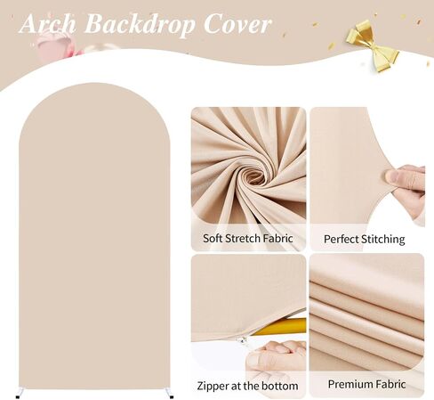 Beige Wedding Arch Cover (7.2FT, 6.6FT, 6FT) Set of 3 Arch Covers Stretchy Backdrop Spandex Fitted Chiara Backdrop Stands Cover for Birthday Party Baby Shower Wedding Arch Stand Decoration in Saudi Arabia