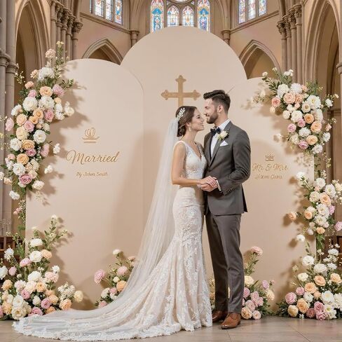 Beige Wedding Arch Cover (7.2FT, 6.6FT, 6FT) Set of 3 Arch Covers Stretchy Backdrop Spandex Fitted Chiara Backdrop Stands Cover for Birthday Party Baby Shower Wedding Arch Stand Decoration in Saudi Arabia