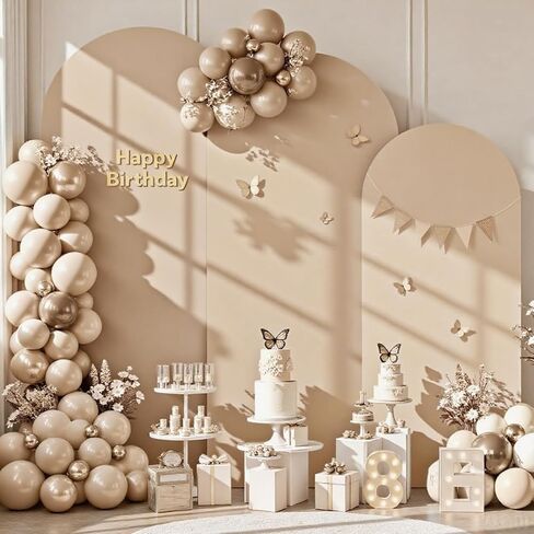 Beige Wedding Arch Cover (7.2FT, 6.6FT, 6FT) Set of 3 Arch Covers Stretchy Backdrop Spandex Fitted Chiara Backdrop Stands Cover for Birthday Party Baby Shower Wedding Arch Stand Decoration in Saudi Arabia