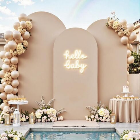 Beige Wedding Arch Cover (7.2FT, 6.6FT, 6FT) Set of 3 Arch Covers Stretchy Backdrop Spandex Fitted Chiara Backdrop Stands Cover for Birthday Party Baby Shower Wedding Arch Stand Decoration in Saudi Arabia