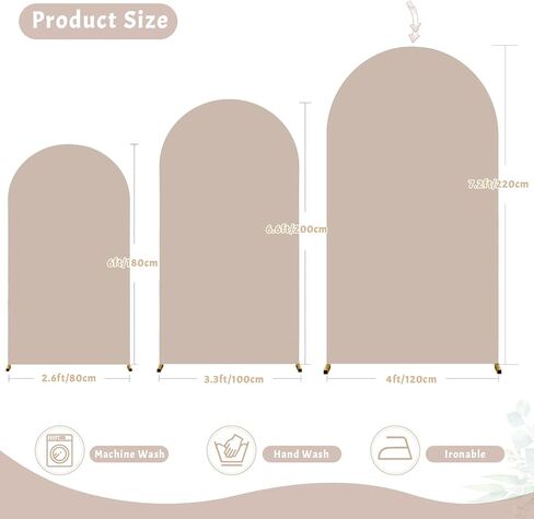 Beige Wedding Arch Cover (7.2FT, 6.6FT, 6FT) Set of 3 Arch Covers Stretchy Backdrop Spandex Fitted Chiara Backdrop Stands Cover for Birthday Party Baby Shower Wedding Arch Stand Decoration in Saudi Arabia
