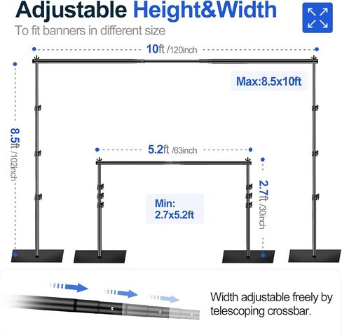 Emart Backdrop Stand 8.5 × 10 قدم مع مجموعة نظام دعم الخلفية القابلة للتعديل القابلة للتعديل مع Emart 6 Pack in Saudi Arabia
