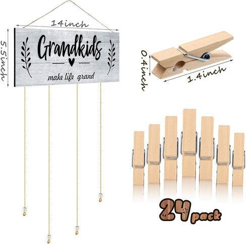 Grandma Gifts Photo Frame Holder Grandkids Make Life Grand Grandma's Picture Board Frame with Wooden Clips and Round Bead Ropes for Home Decor 15 x 5.5 Inches (Brown Background and White Letter) in Saudi Arabia