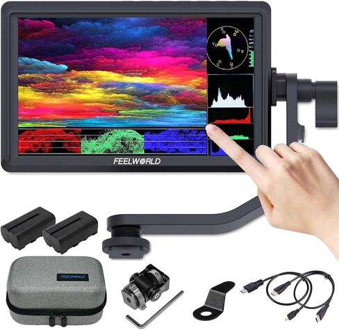 FEELWORLD F7 Plus +2 Battery +Carry Case 7" 4K Touch Screen HDMI Camera Field Monitor 1200Nit High Bright Touch Screen 3D Lut 1920x1200 4K 60Hz HDMI Input and Output in Saudi Arabia