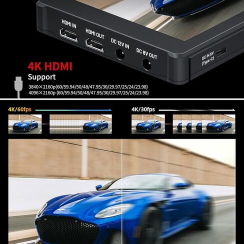 FEELWORLD F7 Plus +2 Battery +Carry Case 7" 4K Touch Screen HDMI Camera Field Monitor 1200Nit High Bright Touch Screen 3D Lut 1920x1200 4K 60Hz HDMI Input and Output in Saudi Arabia