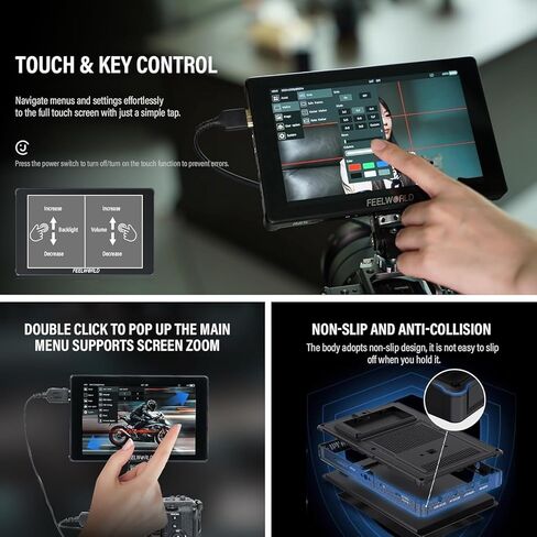 FEELWORLD F7 Plus +2 Battery +Carry Case 7" 4K Touch Screen HDMI Camera Field Monitor 1200Nit High Bright Touch Screen 3D Lut 1920x1200 4K 60Hz HDMI Input and Output in Saudi Arabia