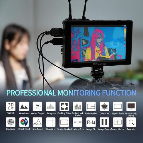 FEELWORLD F7 Plus +2 Battery +Carry Case 7" 4K Touch Screen HDMI Camera Field Monitor 1200Nit High Bright Touch Screen 3D Lut 1920x1200 4K 60Hz HDMI Input and Output in Saudi Arabia
