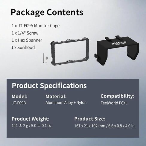 Nitze Cage لـ FeelWorld P6XL ، مع Sunhood و Sunhood و Nato Rail-JT-F09B in Saudi Arabia