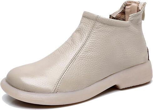 Women's Genuine Leather lace-up flat ankle boots Classic Round Toe Back zipper Soft Bottom Casual Booties Comfortable Vacation Office Anti Slip Leather Boots in Saudi Arabia