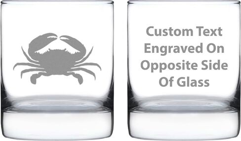 Crab Whiskey Rocks Glass - Beach Themed Decor and Gifts for Ocean Lovers - Engraved Silhouette - 10.25 Oz Glasses in Kuwait