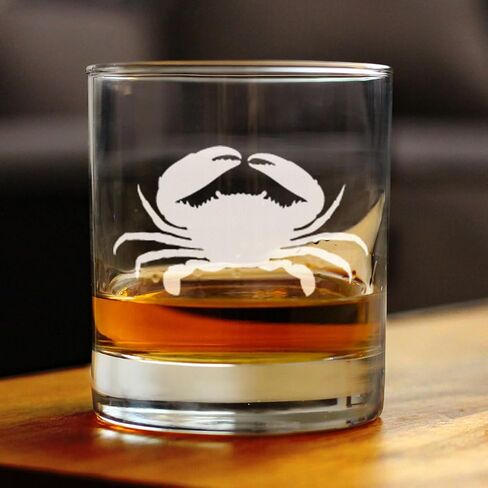 Crab Whiskey Rocks Glass - Beach Themed Decor and Gifts for Ocean Lovers - Engraved Silhouette - 10.25 Oz Glasses in Kuwait