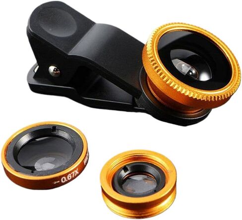 Universal Camera Lens Accessory – 180° Fisheye + Macro & Wide Angle 3-in-1 Clip-On Lens for Smartphones, Camera-Lens-Caps Suitable for iPhone & Android,Gold in Saudi Arabia