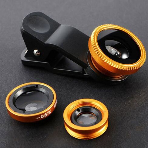 Universal Camera Lens Accessory – 180° Fisheye + Macro & Wide Angle 3-in-1 Clip-On Lens for Smartphones, Camera-Lens-Caps Suitable for iPhone & Android,Gold in Saudi Arabia