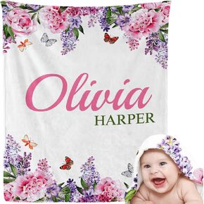 EVER2000 Personalized Baby Blanket for Girls, Custom Floral Baby Blanket with Name, Soft & Fuzzy Newborn Receiving Blankets for Toddler, Customized Baby Gifts for Birthday Baby Shower in Saudi Arabia